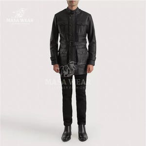 Veste en cuir noir pour hommes, veste en cuir pur 100 % véritable pour hommes, vêtements d'hiver, manteau long décontracté