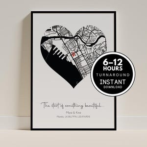 Personalized Heart Map Poster, Custom Coordinates Artwork, Minimalist Decor, Anniversary Present, Special Location Gift, Digital Download