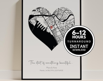 Personalized Heart Map Poster, Custom Coordinates Artwork, Minimalist Decor, Anniversary Present, Special Location Gift, Digital Download