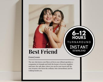 Best Friend Definition Print, Custom Friend Photo Poster, Personalized Friendship Wall Art, Bestie Quote Gift, Digital Download