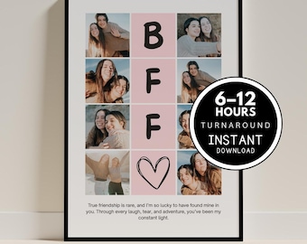 PERSONALIZED BFF COLLAGE, Benutzerdefiniertes Foto & Nachricht Wand Kunst Druck, Freundschaft Poster, Bester Freund, Bestie, Sofortiger digitaler Download