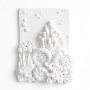 Textured Coral Reef Clay Plaque Wall Art: 3D Bas Relief Minimalist Coastal Ocean Decor