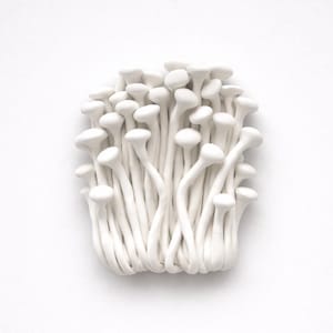 Escultura de pared de hongo Enoki: arte de arcilla 3D, decoración orgánica moderna, tapiz texturizado imagen 1
