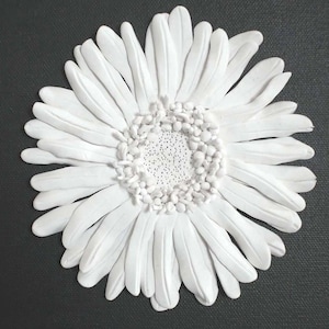 White Gerbera Daisy Wall Art 3D Floral Wall Art - Modern Minimalist Clay Flower Decor - Botanical Home Accent
