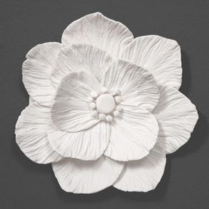 3D Clay Flower Wall Art, White Botanical Sculpture, Minimalist Clay Flower for Modern Farmhouse Decor, Unique Housewarming Gift for Her