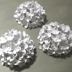 White Hydrangea Flower Wall Sculpture - Modern Floral Wall Art or Shelf Decor - 3D Botanical Home Accent