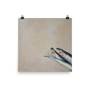 Sardine Poster Print, 14x14 & 16x16, Coastal Kitchen Decor, Minimalist Fish Art, Nautical Wall Hanging, Coastal Wall Art, Gift for Fisherman