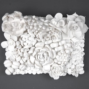 Placa de pared de arcilla con suculentas 3D: Arte texturizado, decoración orgánica moderna, regalo para amantes de las plantas