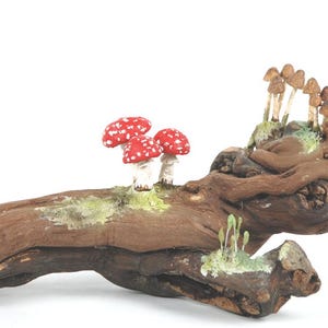 Fly Agaric Mushroom Sculpture on French Wine Vine, OOAK Cottagecore Decor, Fungi Art, Forestcore Goblincore Shelf Sitter, Witchy Altar Piece