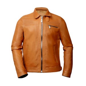 Chaqueta de cuero hecha a mano para hombre, chaqueta de cuero de oveja marrón, chaqueta de cuero de moda para hombre, chaqueta de cuero de cartero para hombre, chaqueta de cuero hecha a medida