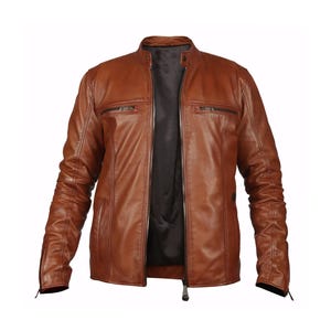 Chaqueta de piel de oveja marrón, chaqueta de piel hecha a mano para hombre, chaqueta de piel de moda para hombre, chaqueta de piel de cartero para hombre, chaqueta hecha a mano