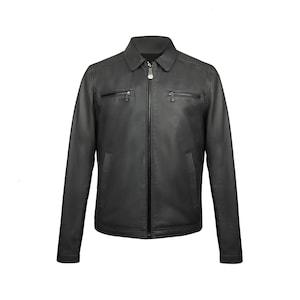 Chaqueta de piel de oveja negra, chaqueta de piel hecha a mano para hombre, chaqueta de piel de moda para hombre, chaqueta de piel de cartero para hombre