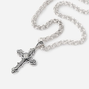 Onyx Stone Cross Necklace: 925 Sterling Silver Christian Jewelry