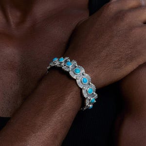 Turquoise Stone Cuff Bracelet: Handmade 925k Sterling Silver Men&#39;s Jewelry