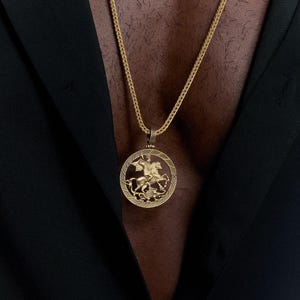 Sterling Silver Saint George Medallion Necklace: Gold Vermeil Knight Jewelry