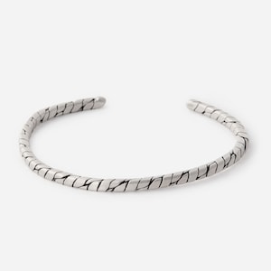 Minimalist Sterling Silver Cuff Bracelet: Embroidered Spiral Design