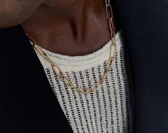 Thick 18k Gold Plated Paperclip Chain Necklace: Sterling Silver