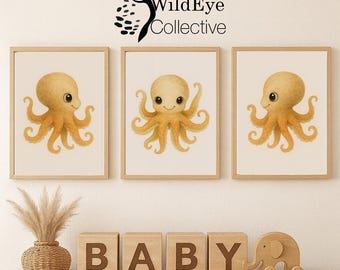 Baby Octopus Nursery Art Print – Ocean Animal Wall Decor – Printable Digital Download – Coastal Baby Room Decoration