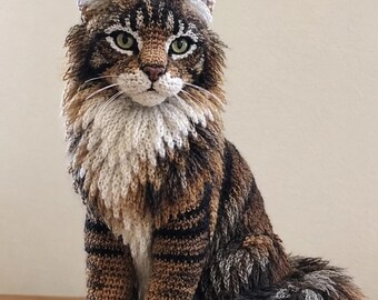 Patrón de Maine Coon - Tutorial de ganchillo realista para tejer gatos, PDF multilingüe
