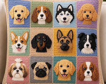 Patrón de almohada 3D para perro - Tutorial en PDF para cojín amigurumi cuadrado de ganchillo multilingüe para abuela