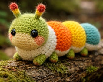 Kawaii Bug Amigurumi Multilingual Crochet Pattern, Realistic Rainbow Caterpillar Stuffed Animal Tutorial PDF for Intermediate Makers