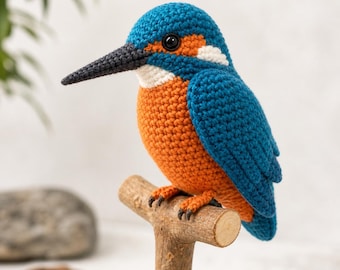 Patrón de amigurumi de martín pescador / PDF de ave realista / Tutorial de crochet multilingüe para tejedores de nivel intermedio