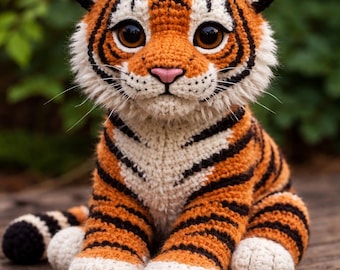 Realistic Tiger DIY Multilingual Amigurumi Pattern, Life-like Animal Crochet Tutorial for Intermediate Makers
