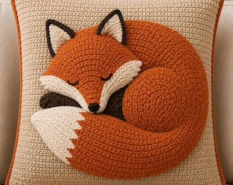 Patrón de cojín de zorro a crochet en 3D / Tutorial de almohada con forma de animal durmiendo (Descarga en PDF)
