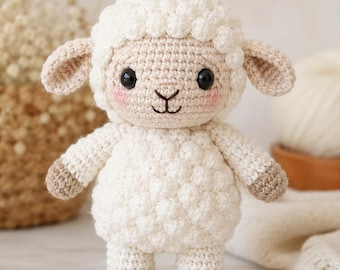 Patrón de Bobble Lamb: Tutorial en PDF de una oveja de ganchillo realista multilingüe. Juguete de amigurumi para hacer tú mismo.