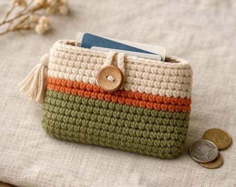 Boho Tricolor Crochet Zipper Pouch Pattern: Card Wallet, Coin Purse (PDF Download)