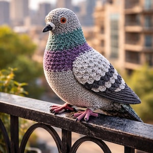 リアルなハトのDIYかぎ針編みパターン（多言語対応）｜等身大のあみぐるみ鳥チュートリアル｜中級レベルの3DファイバーアートPDFダウンロード