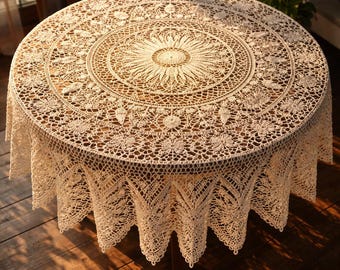 Sunburst Lace Doily Crochet Pattern, Intricate Circular Tablecloth Tutorial (Digital PDF)