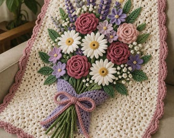 3D Floral Crochet Afghan Pattern, Textured Bouquet Throw, Raised Botanical Tutorial (PDF Download)