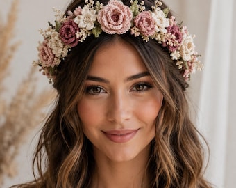 Patrón de corona de ganchillo estilo bohemio: tutorial multilingüe para diadema floral DIY para bodas