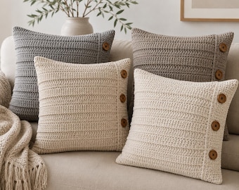 Patrón de ganchillo para funda de almohada acanalada / Cojín estilo granja multilingüe