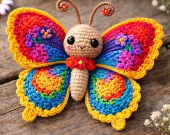 Rainbow Wing Butterfly Multilingual Crochet Pattern | Vibrant Amigurumi PDF Tutorial for Advanced Makers | DIY Garden Gift