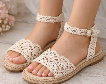 Boho Sandal Pattern | Crochet Lace Espadrilles | DIY Summer Footwear PDF | Multilingual Instructions