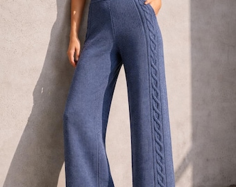 Cable Knit Palazzo Pants Pattern, Wide Leg Trousers, Braided Detail Tutorial (Digital Download)