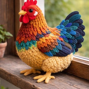 Realistisch haakpatroon haan pdf, meertalige, levensechte amigurumi-vogel, gedetailleerde sculpturale tutorial - NIEUWE VERSIE!