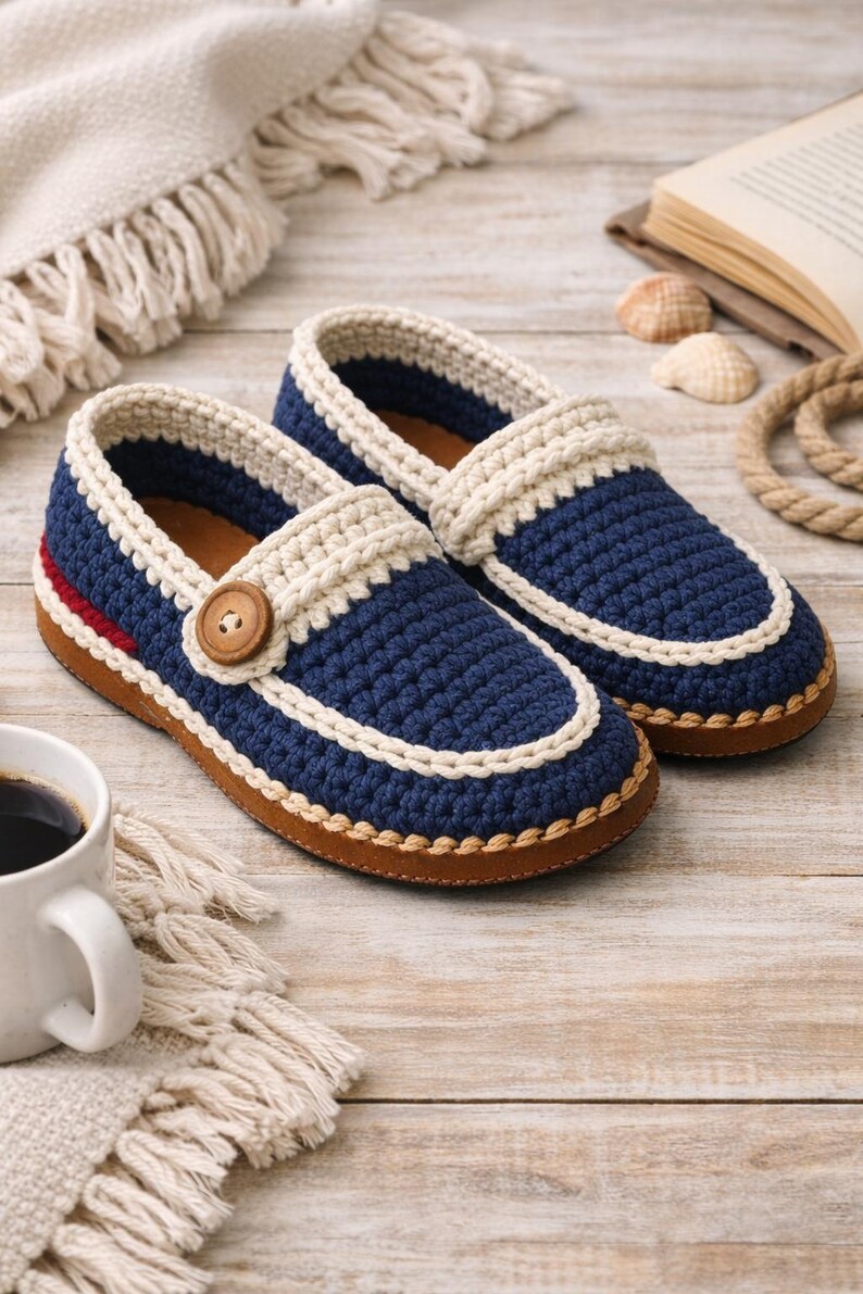 Sailor Slippers Crochet Pattern Nautical Moccasin Loafer Multilingual sailor-slippers-crochet-pattern-nautical-moccasin-loafer-multilingual