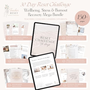 30 Day Reset Challenge | Teacher Burnout Recovery | Wellbeing | Stress | Bundle | Trackers | Journal | Resources | Selfcare Strategies | PD