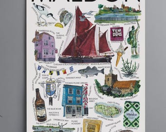 Maldon, Essex artwork- A4 Hand-painted watercolour poster print
