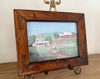 Vintage Ann Mount "Lancaster Sunday" Framed Art Print, Rustic Wood Carved Corner Frame