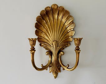 Portavelas de pared vintage Syroco Gold con forma de concha, modelo 4224,