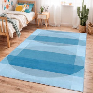 Geometrischer Blauer Kinder Spiel Teppich: Modernes Kinderzimmer Dekor