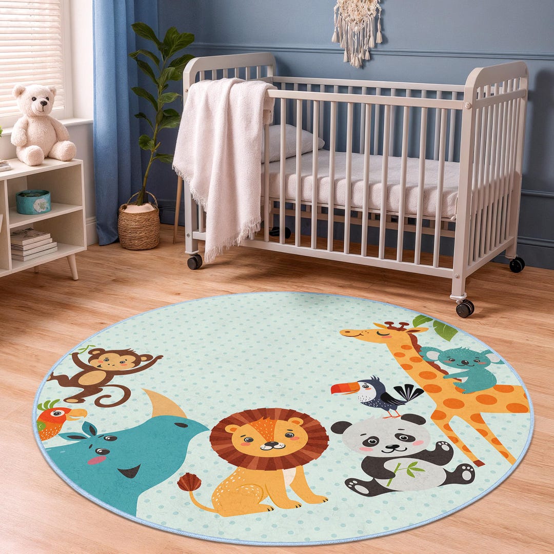 Rodent Rugs Animal Friends Round Kids Rug, Cute Animal Play Mat, Soft Nursery ...