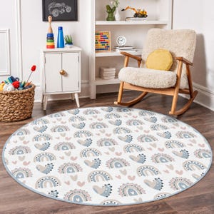 Rainbow Heart Kids Rug: Soft Round Play Mat for Nursery
