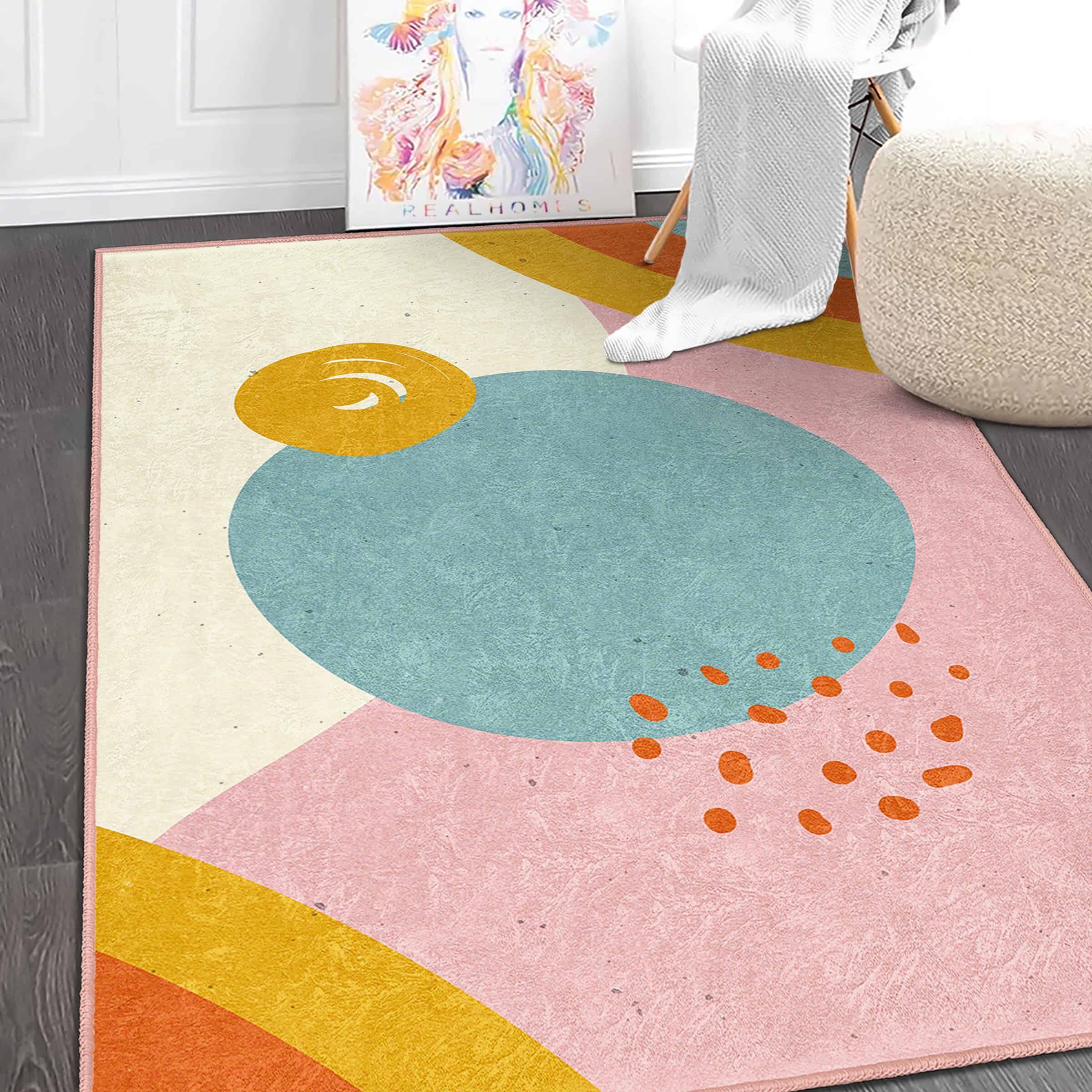 Abstract Colorful Rectangular Rug, Kids Room Carpet, Playful Geometric ...