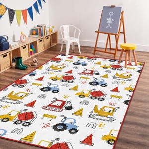 Construction Vehicle Kids Rug: Playful Truck Patterned Play Mat
