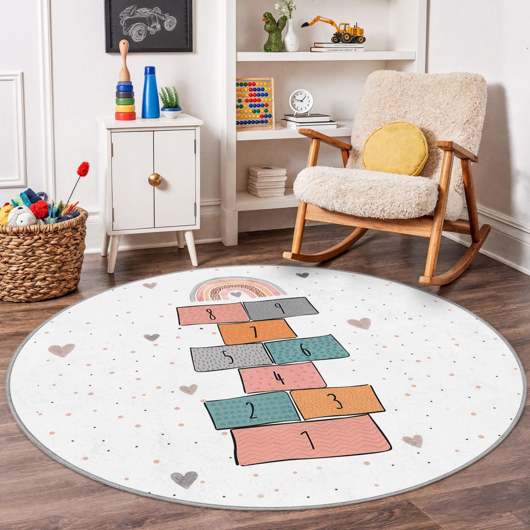 Rainbow Stacked Blocks Kids Rug, Soft Round Play Mat, Colorful Nursery ...